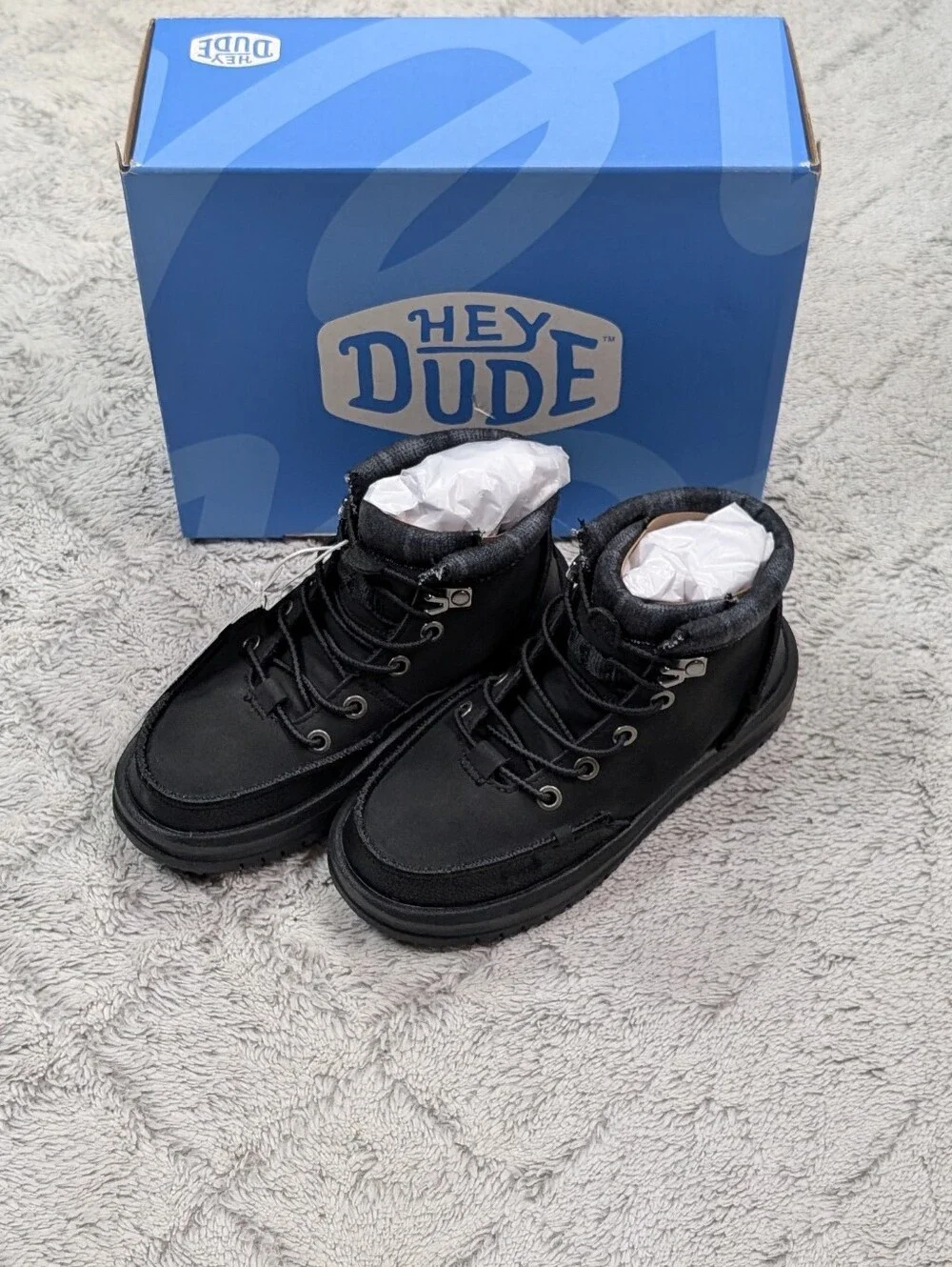 Hey Dude Bradley Classic Boot Boys Youth Size 12 Black 42139001 NEW WITH BOX.